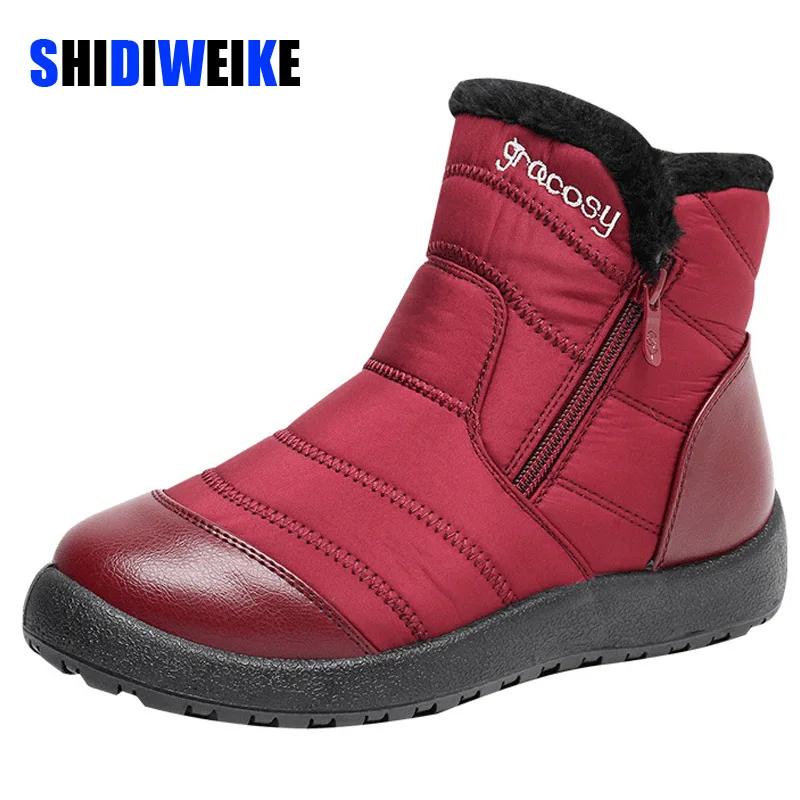 

Зимняя Теплая обувь для женщин; Черные короткие ботинки с мехом; Женские кожаные ботильоны; Женские зимние ботинки; Водонепроницаемые женск...