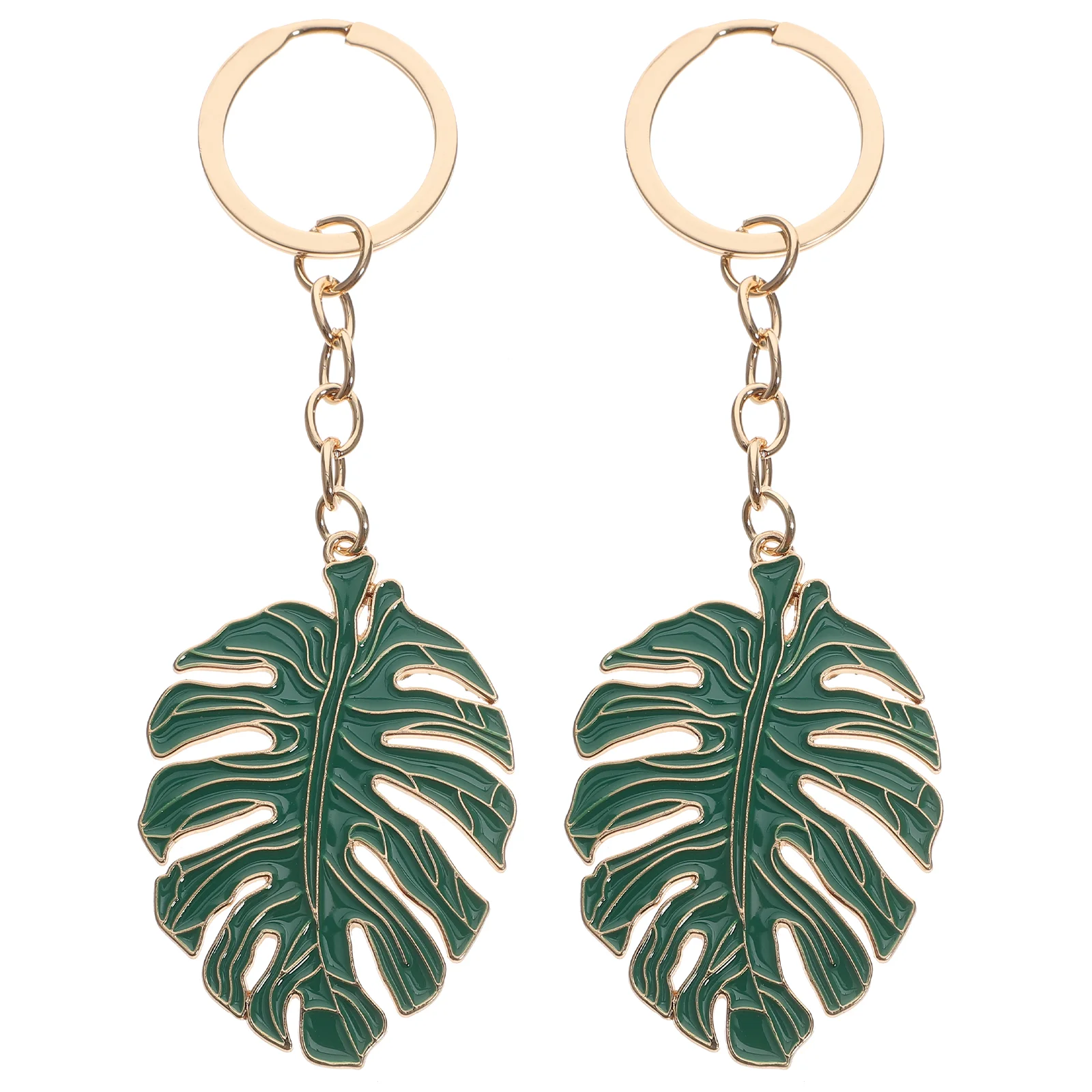 

2 Pcs Tropical Palm Keychain Green Palm Keychain Purse Bag Keys Decoration Leaves Keychain Leaf Bag Charms Hollow Leaf Keyring