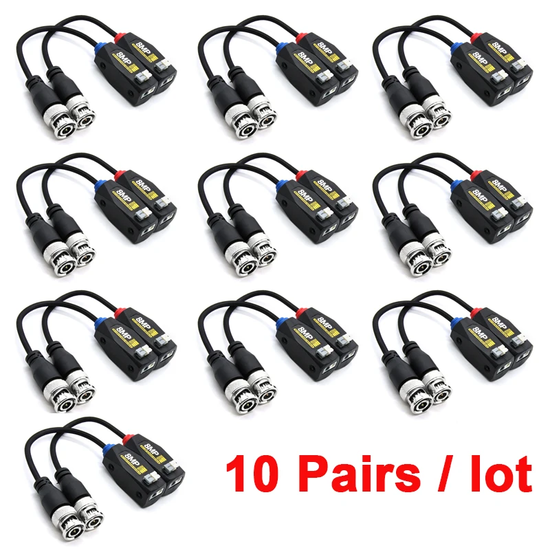 10pairs/20PCS Video Balun Assembled Type Twisted pair transmitter 4k  8MP BNC to RJ45 Converter For CCTV Cccam AHD/CVI/TVI/CVBS