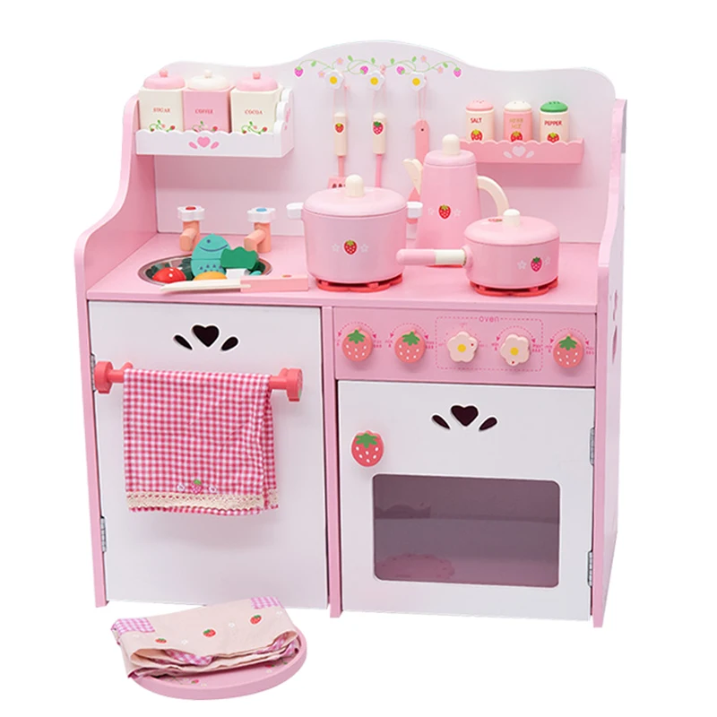 

Joyful Kids Kitchen Toys Play Set Wooden Toy Pretend Pink Cooking Washing Set For Children