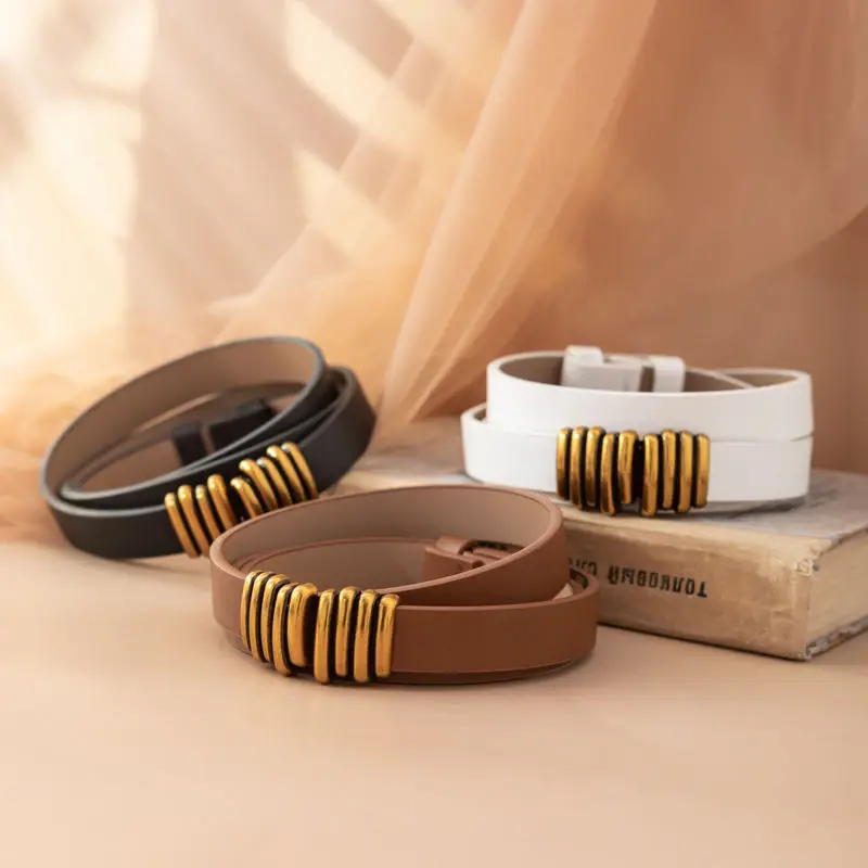 

Fashion Thin Belts for Women Dress Jeans Belt PU Leather Metal Buckle Pin Waist Belts Lady Girls Leisure Waistband