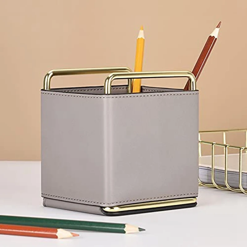 Multifunctional Leather Desktop Storage Box Office Pen Holder Cosmetic Manager Organisar Case(Blue) | Дом и сад