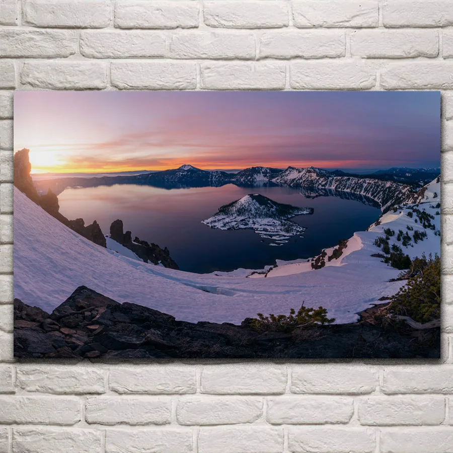 

Winter Sunset Crater Lake Iceland nature landscape living room home decoration art fabric posters on wall picture KR274