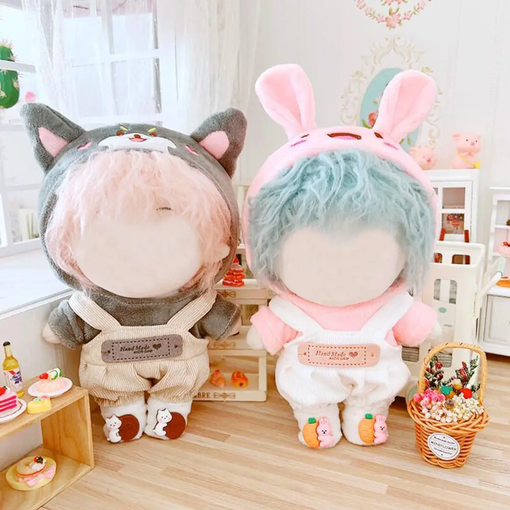 

20cm Cotton Doll Sweater Doll Animal Hoodies Suspender Pants Collocation Stuffed Doll Changing Dressing Game Gift