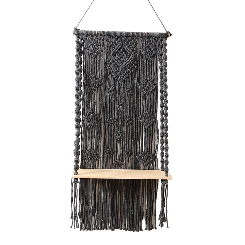

Macrame Wall Hanging Shelf Boho Hanging Shelf for Indoor Floating Decorations Wood Shelf Organizers Woven Wall Hanging
