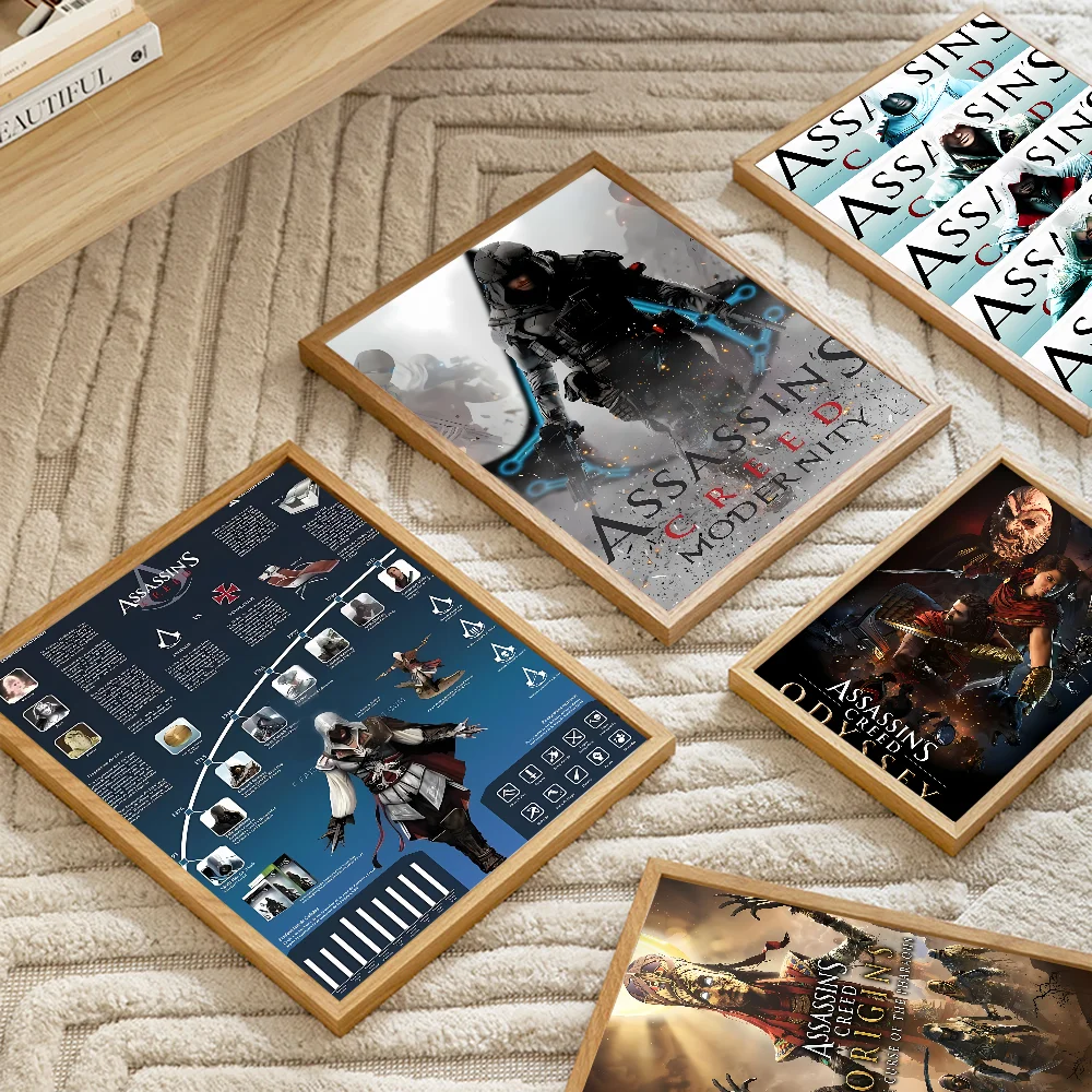 A-AssassinS C-Creed Game Vintage Posters Sticky Retro Kraft Paper Sticker DIY Room Bar Cafe Kawaii Decor