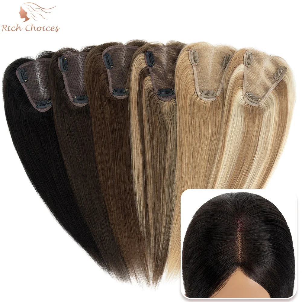 Rich Choices 8x10cm Hair Toppers Hand-Tied Human Hair Pieces for Women with Thinning Hair Loss Cover Gray Hair Natural Lace Base