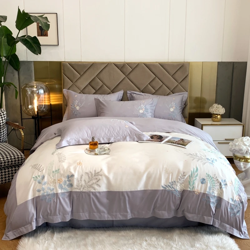 

60S Egyptian Cotton Flowers Plant Embroidery Bedding Set Queen King Size Quilt/Duvet Cover Set Bed Linen Pillow Shams Bedclothes