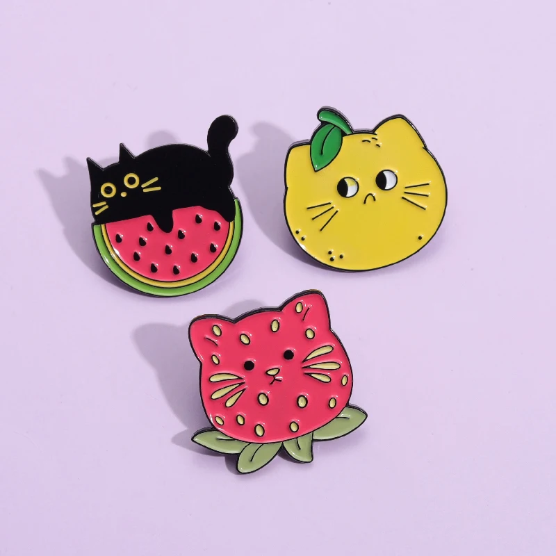 

Avocado Strawberry Cartoon Enamel Pins Fruit Animals Cat Cute Kitten Brooch Lapel Badge Backpack Clothes Jewelry Pin for Gift