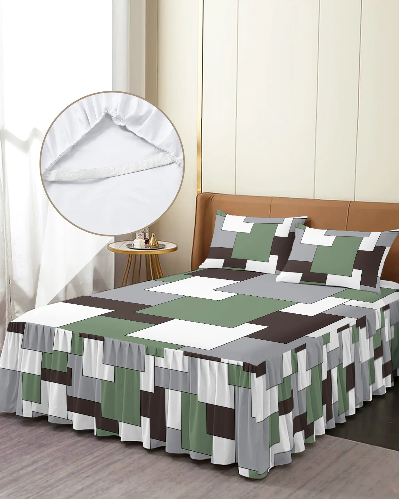 

Комплект постельного белья среднего века, зеленое серое белое лоскутное постельное белье с абстрактным рисунком и наволочками, наматрасник, Комплект постельного белья