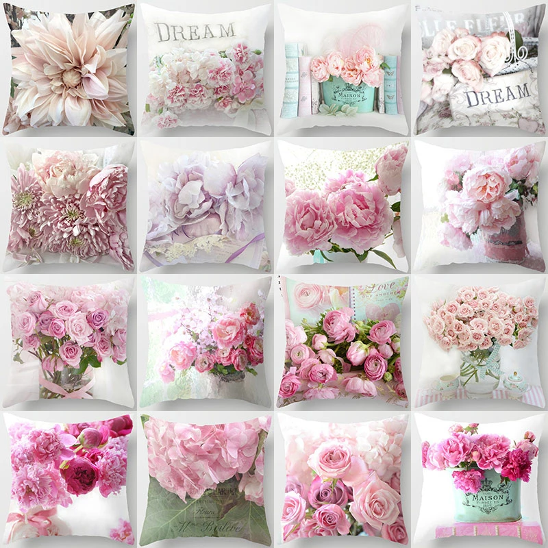 

Pink Flower Pattern Decorative Cushions Pillowcase Polyester Cushion Cover Throw Pillow Sofa Decoration Pillowcover 40827
