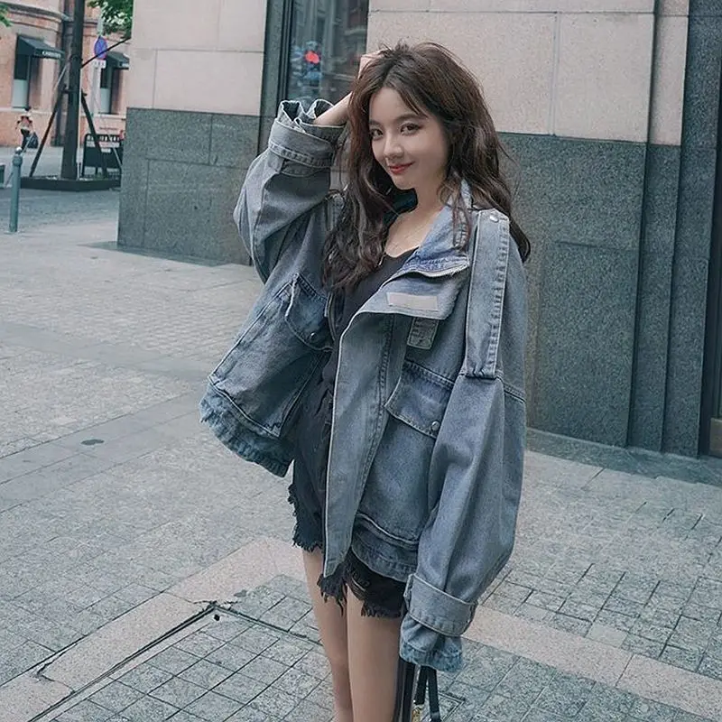 Женская джинсовая куртка в стиле ретро свободная короткая большого размера