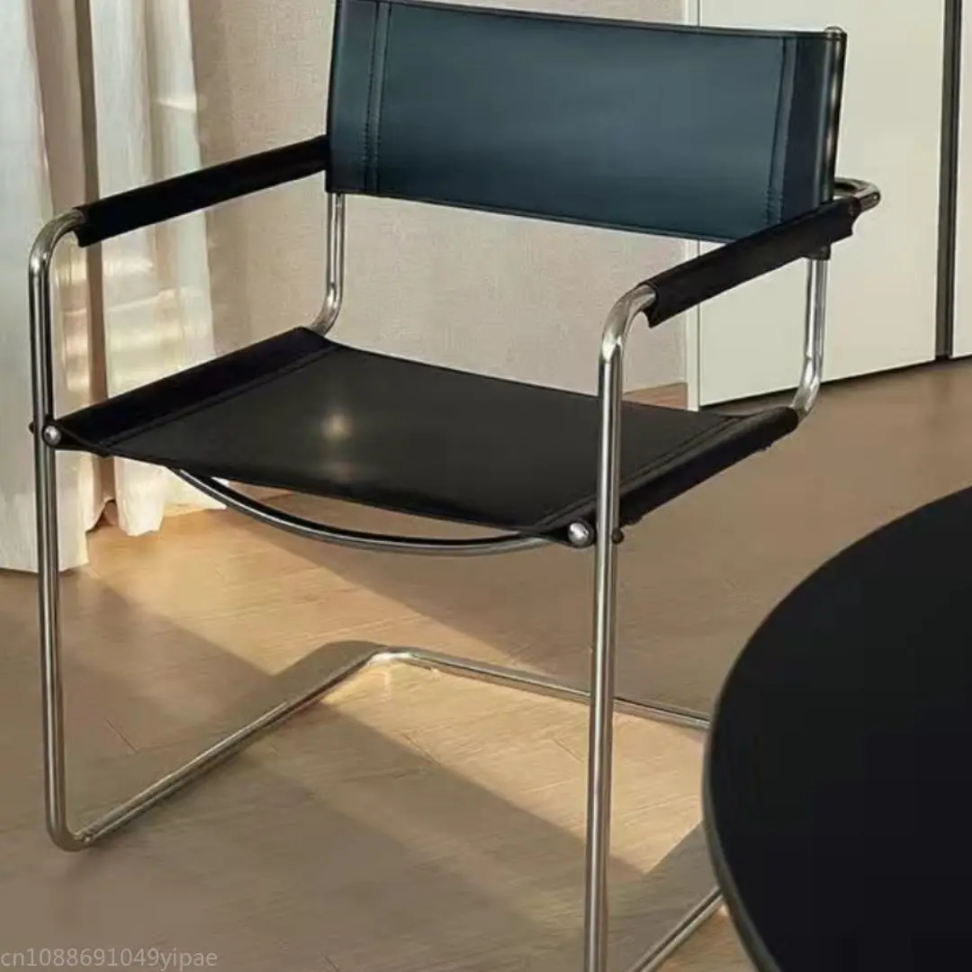 Кресло с подлокотником из нержавеющей стали кожаное обеденное кресло Bauhaus
