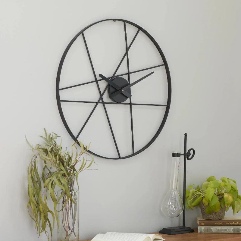 

Free Shipping 24" Black Metal Open Frame Round Wall Clock