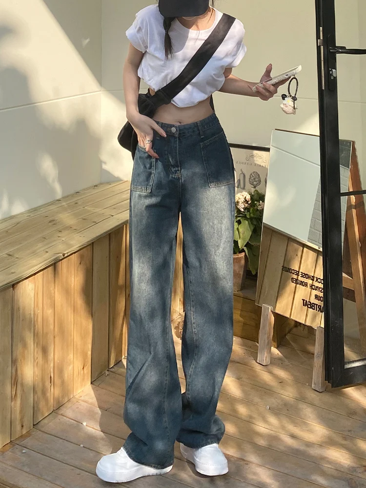 

Blue Retro new Casual Oversize Baggy Jeans Women High Waist Streetwear Vintage Straight Leg Denim Trousers y2k Fashion Pants