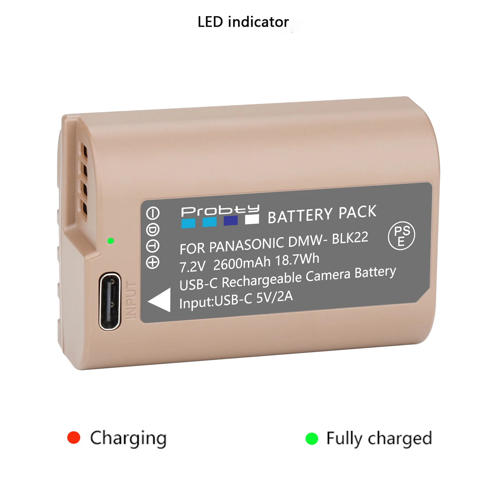 Фото Аккумулятор DMW-BLK22 с USB-C портом для зарядки для Panasonic LUMIX DC-S5, DC-S5K, S5, GH5, GH6, G9, GH5S, DC-S5KK №5