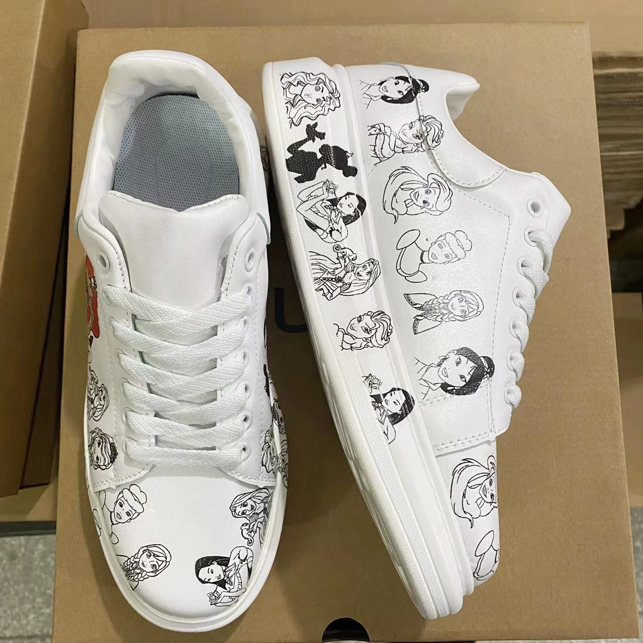 Ariel Elsa Men Women casual Shoes Male Platform Sneakers Girls Casual kateboarding Shoes flats graffiti Disney Princess Tattoo