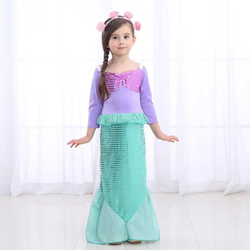

2022 Halloween girl Princess Ariel dress for girl Autumn long sleeve fancy dress party costumes