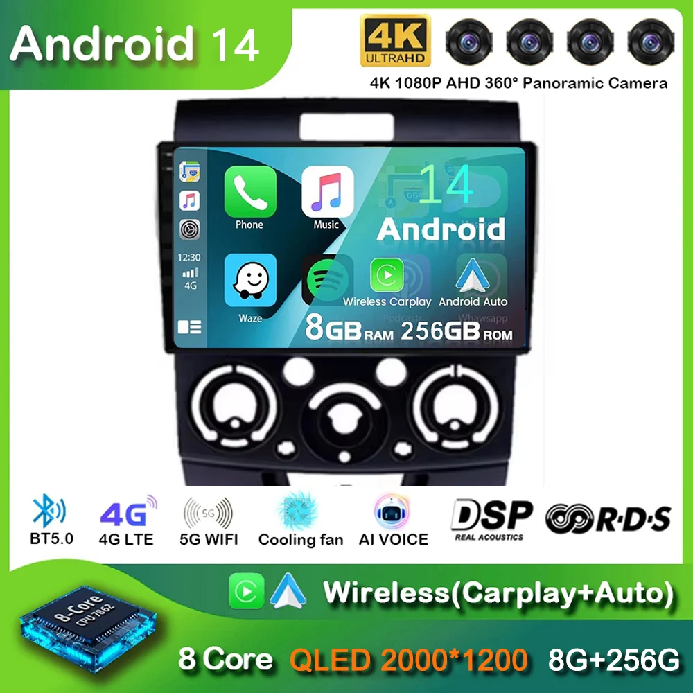Android 14 Carplay Auto для Ford Everest Ranger Mazda BT50 BT-50 2006 2007-2010 автомобильное радио мультимедийный
