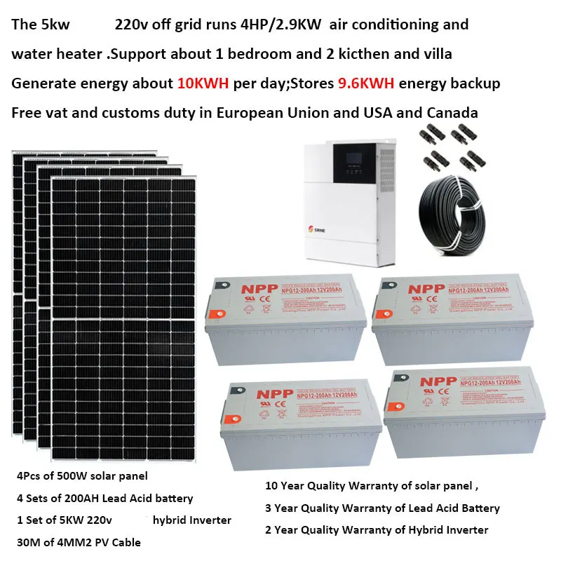 Solar Panel Kit Complete With Battery 5000W 220V 110V PV  Panel 400W 500W 600W UPS Hybrid Inverter Off Grid System Car Farm Camp