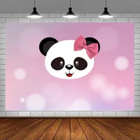 Photography Backdrop For Cute Panda Image Bow Knot Pink Bokeh Background Birthday Party For Baby Shower Girl's Panda Banner