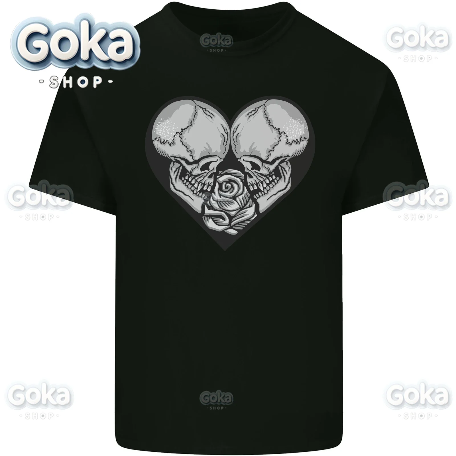 Футболки с рисунком Two Skulls A Heart and Rose Мужская одежда Топы Хлопковая женская