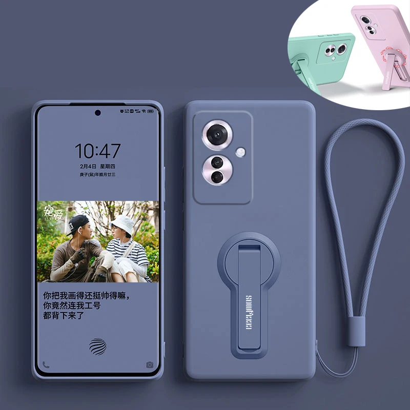 Жидкий силиконовый чехол для телефона Oppo Reno 11F Reno11F защитный мягкий с держателем