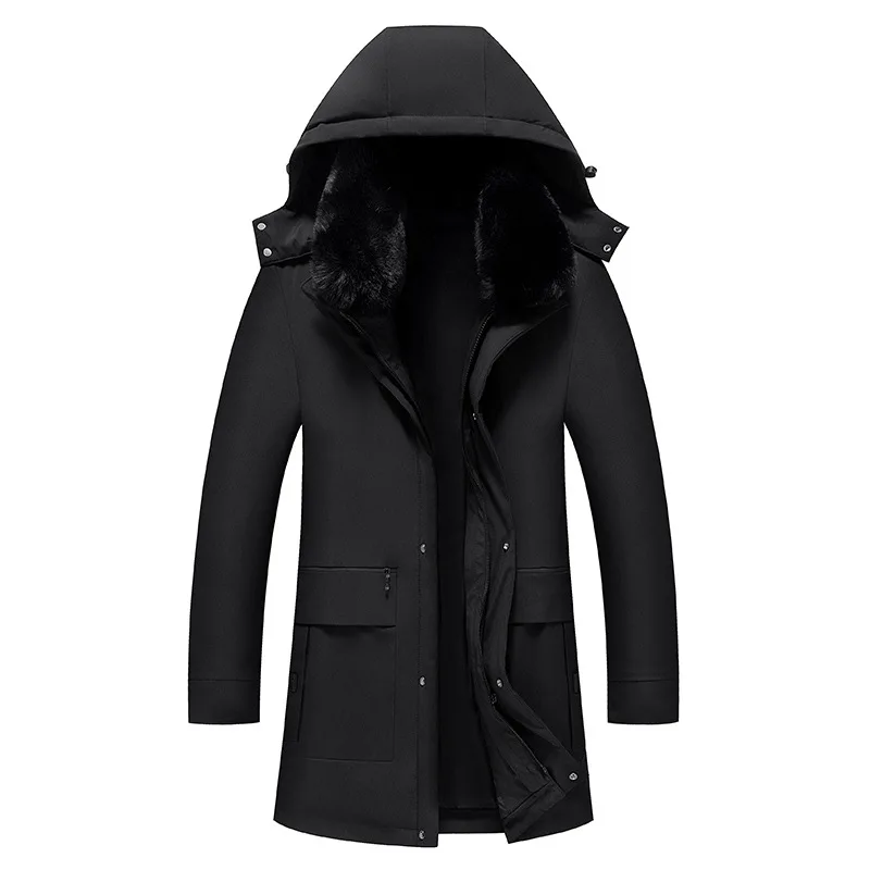 Winter Jacket Men White Duck Down Jacket Thick Warm Long Hooded Mens Solid Color Down Coats Fashion Casual Men Clothing 2021