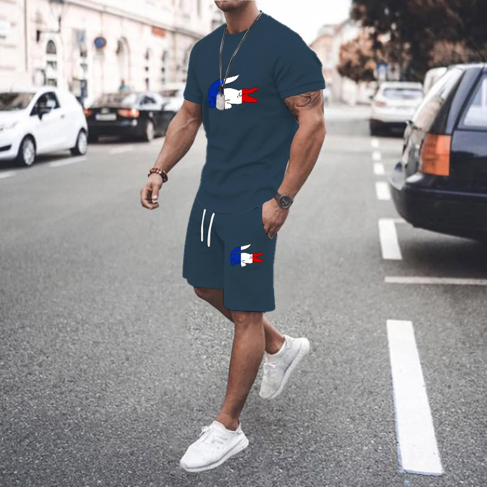 

Summer men's suit fashion pattern printed sportswear T-shirt + shorts 2-piece set men's jogging fitness men's clothing