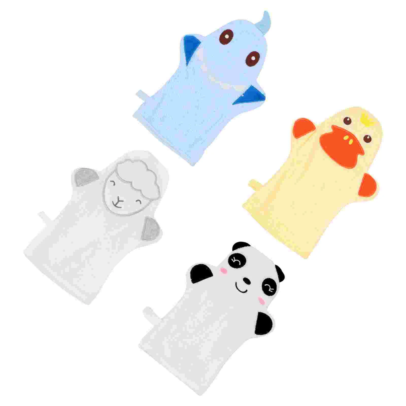 4pcs Bath Mitts Cartoon Bath Body Rubbing Towel Toddler New Shower Washcloth with Cartoon Shape for Kids Children Bathing