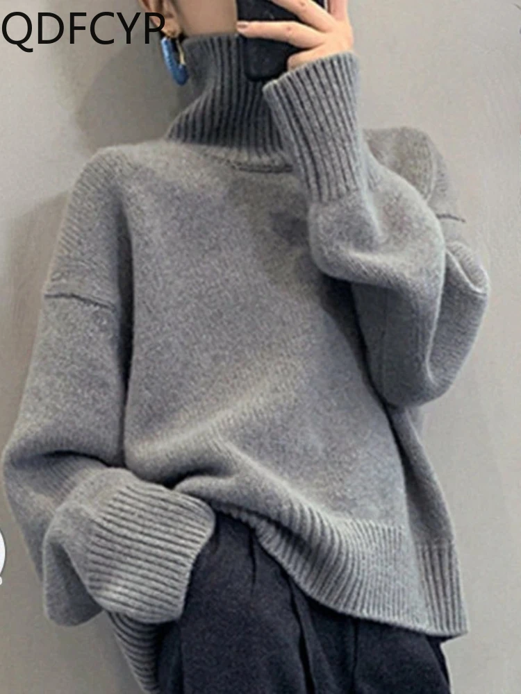 

Women's Sweaters 2023 Autumn Winter Harem Korean High Collar Soft Knitted Tops Casual Loose Lazy Cashmere Pullovers for Women