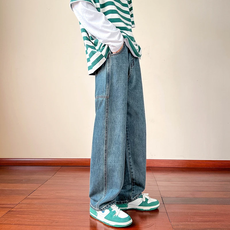 

ZCSMLL American Vintage Fashion Washed Street Jeans Men's Autumn Loose Straight Wide Leg Pants High Street Pants