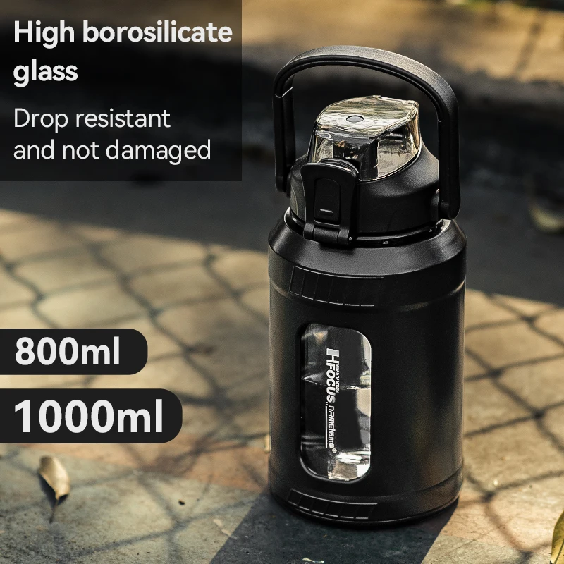 

1 л стеклянная бутылка для воды с рукавом, спортивные бутылки для воды, портативная герметичная посуда для путешествий на открытом воздухе, ...