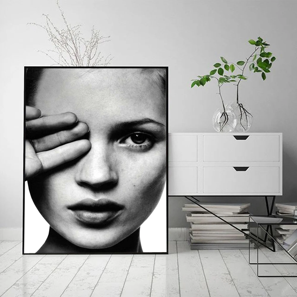 Черно-белый ретро-постер Kate Moss в скандинавском стиле Картина на холсте печать