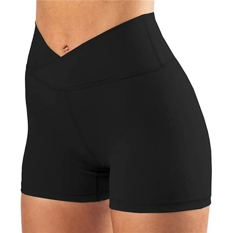 

2022 Women High Waist Shorts Solid Color Fitness Fashion Ladies Push Up Shorts Cross For Female 5 Colors