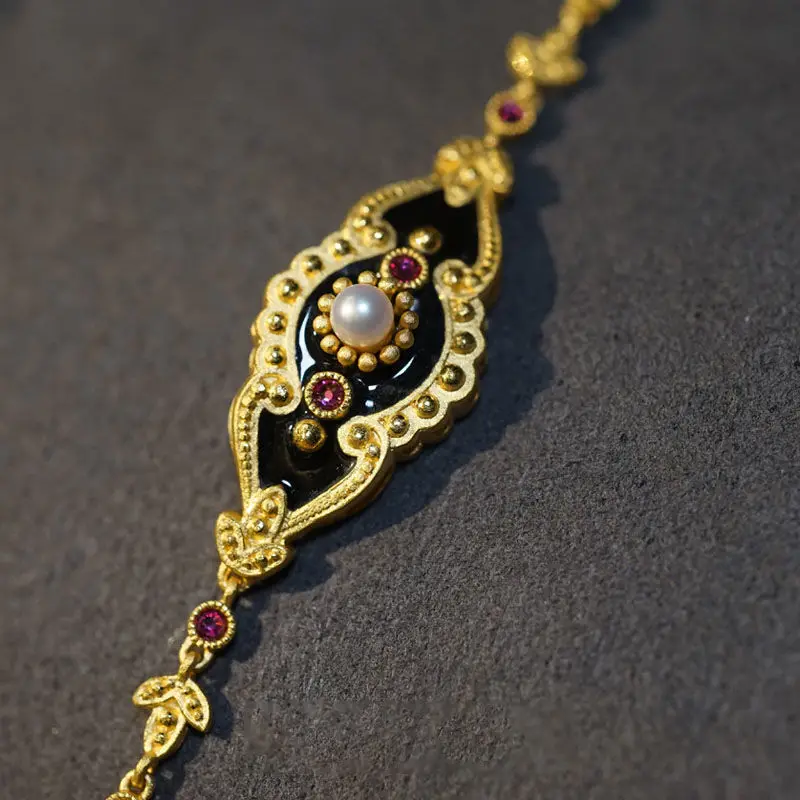 2023 греческий винтажный черный эмалированный жемчужный Циркон 14 к 22 золотистый