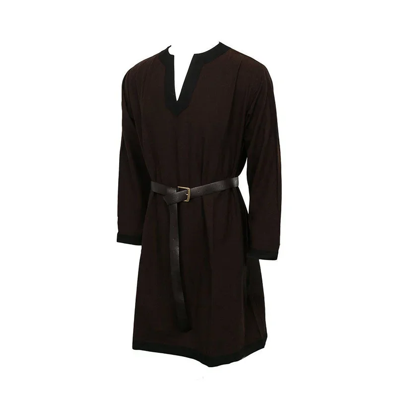 Туника Larp Мужская средневековая длинная рубашка с поясом из экокожи костюм