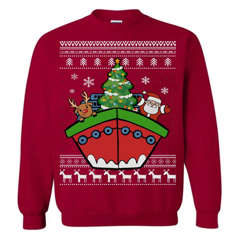 Fashion Xmas Ship Ugly Christmas Sweater Funny Holiday Santa Elk Tree 3D Printed Sweatshirt Casual Oversized Uniex Pullovers Top