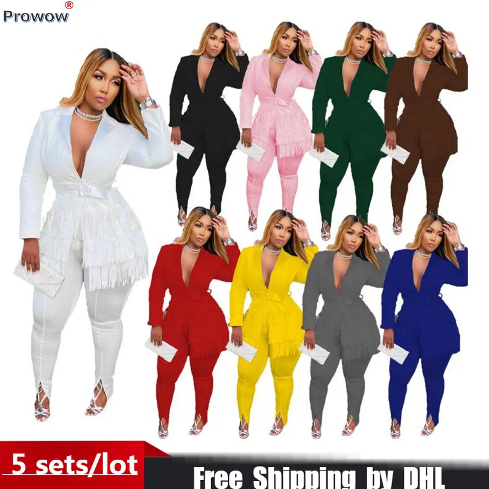 

Оптовая продажа товаров, костюм из брюк, Женский Элегантный Модный комплект из 2 предметов с кисточками, пикантный деловой костюм с длинным рукавом, 8474