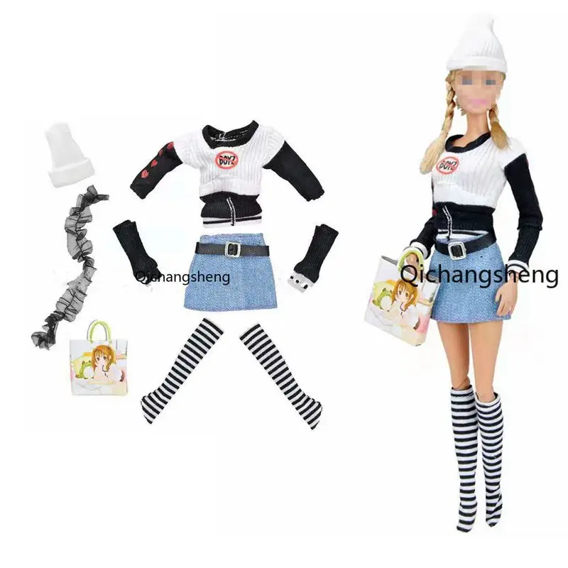 

Cosplay 1/6 BJD Doll Outfits Set For Barbie Clothes Shirt & Jeans Skirt & Hat & Socks & Handbag 11.5" Dolls Accessories DIY Toys