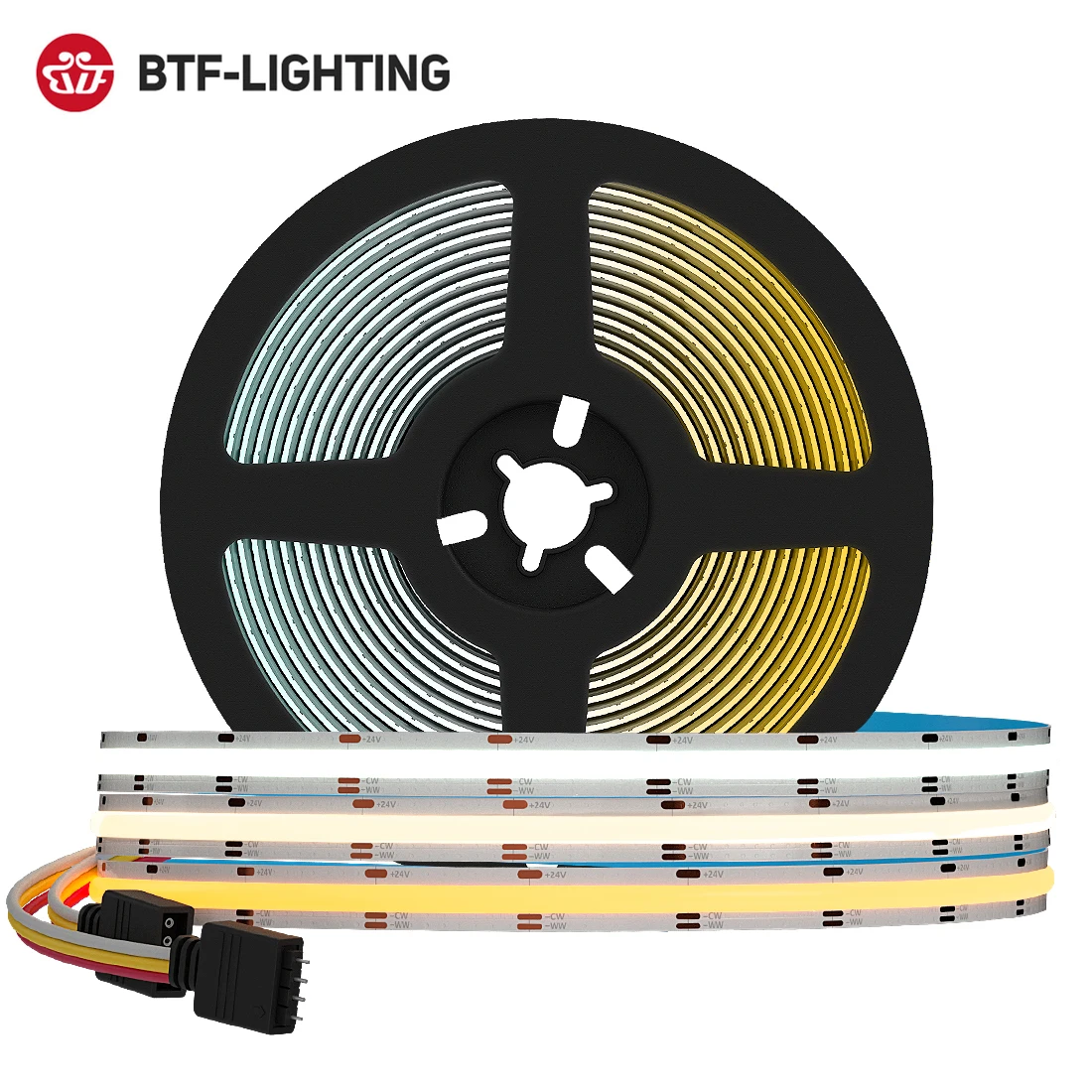 FCOB CCT LED Light Strip 640 LEDs High Density Flexible FOB COB 10mm Led Lights RA90 Warm White with White Linear Dimmable DC24V