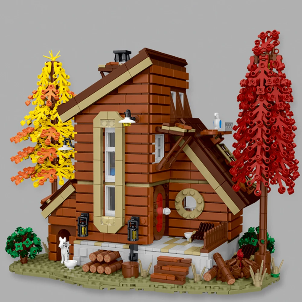 

031073 Creative Expert Street View Forest Villa Wooden Cabin with Lights Moc Modular Building Blocks Model Bricks Toys 1668PCS