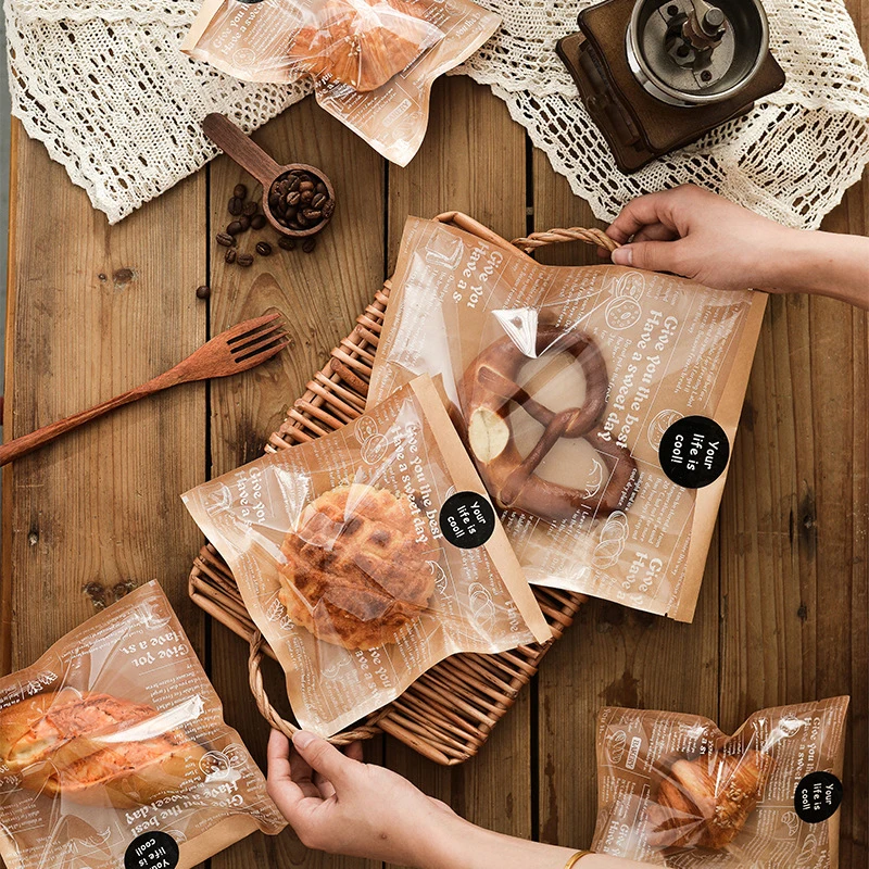 50 шт. крафт-бумага с окном пакеты для упаковки хлеба маслостойкие завтрака