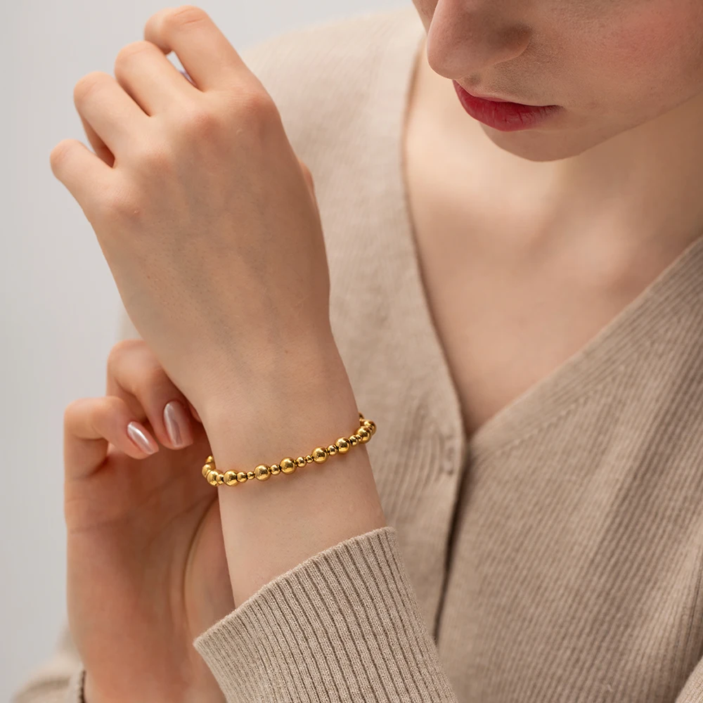 

Classic Creative Ball Pull Bracelet For Women 18K Gold Ball Bracelet Ladies Stainless Steel Bracelet Jewelry Gift Pulseras
