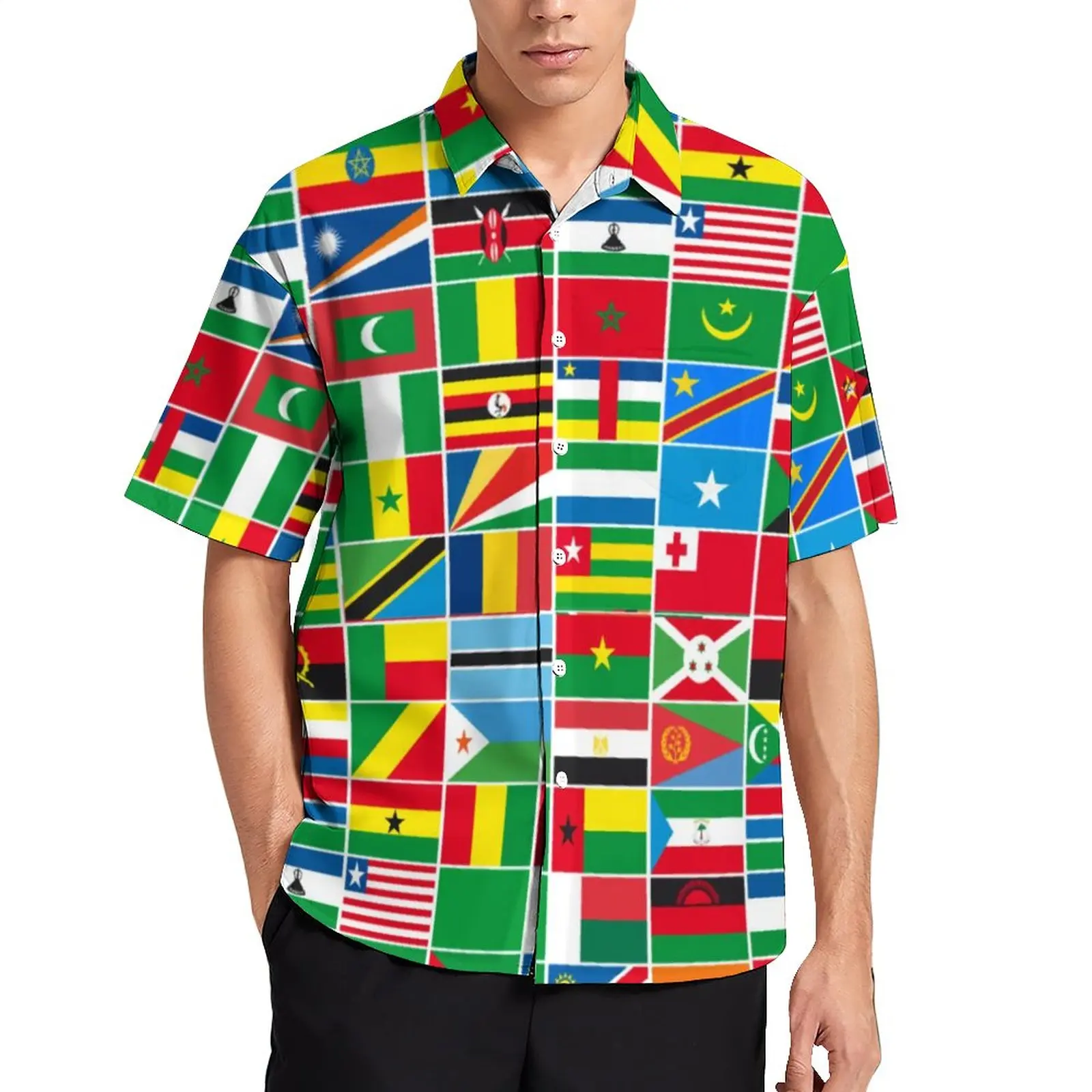 

African Flags Casual Shirt Men Colorful Print Vacation Shirt Hawaiian Harajuku Blouses Short Sleeve Print Oversized Tops