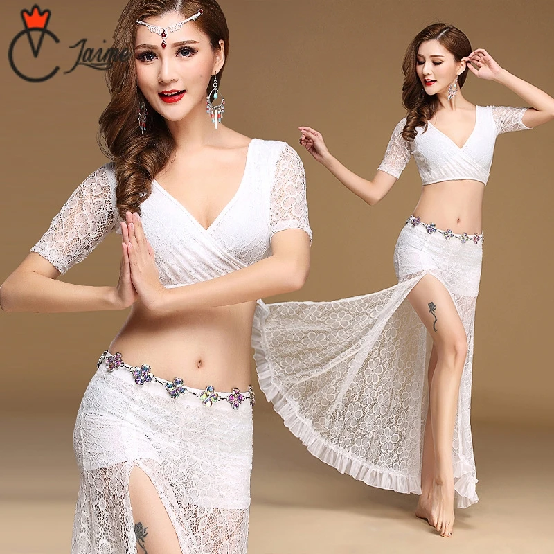 

belly dance skirt White dresses clothes Dancewear V-neck Dress Women Dance Sexy Outfits Dresses Girls Belly Dance Dress Lace