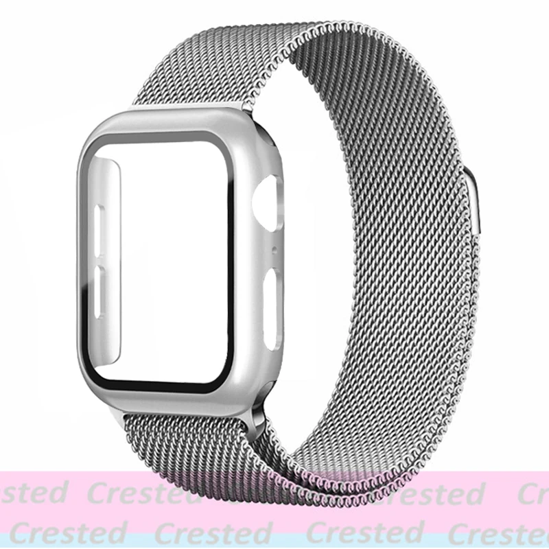 

Чехол и ремешок для Apple Watch band 40 мм 44 мм 41 мм 45 мм 38 мм 42 мм, чехол с покрытием и металлическим браслетом из нержавеющей стали iWatch 5 4 3 SE 6 7