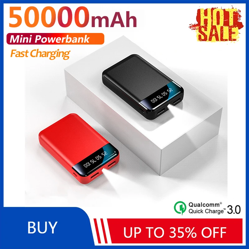 

50000mAh Mini Power Bank Portable Mobilephone Charger Digital Display Fast Charging External Battery for Xiaomi Samsung iPhone