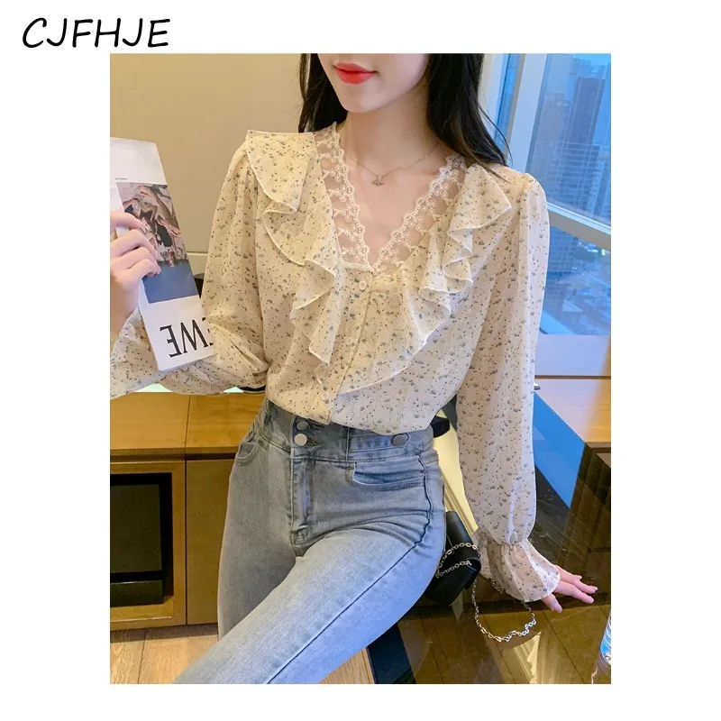 CJFHJE весенний французский милый женский кружевной шифоновый топ с V-образным