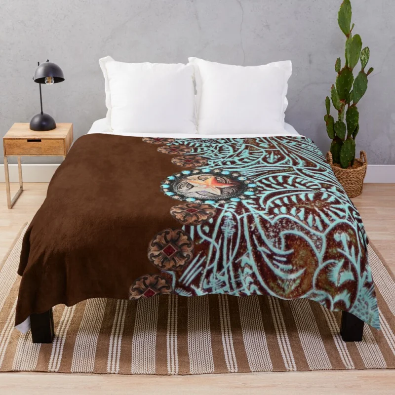 

Primitive cowboy cowgirl western country brown turquoiseThrow Blanket Nap Blanket Single Blanket